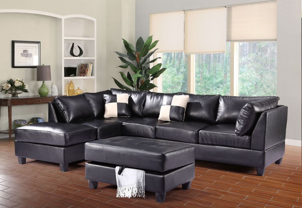Black bycast leather reversible sectional sofa by Glory