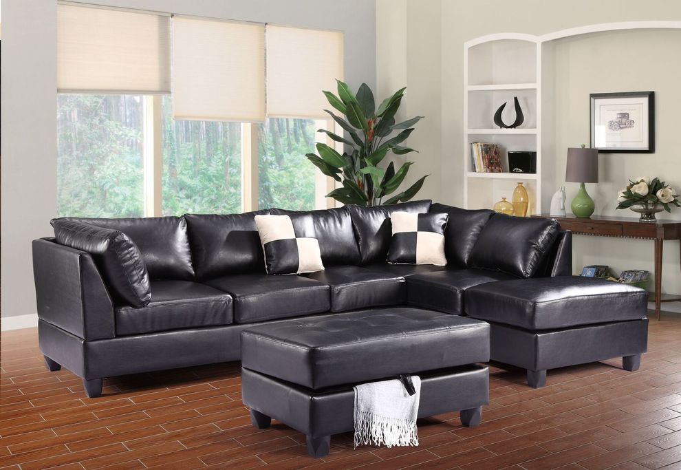 Black bycast leather reversible sectional sofa by Glory