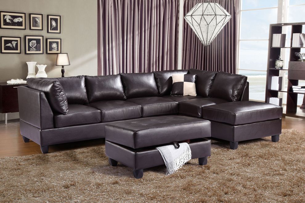 Cappuccino bycast leather reversible sectional sofa by Glory