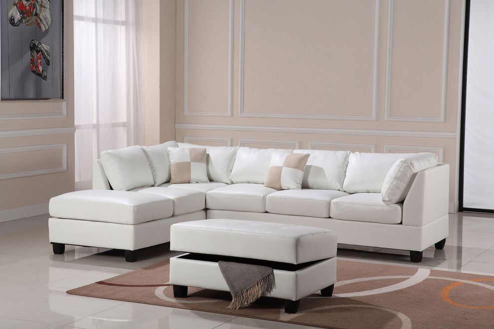White bycast leather reversible sectional sofa by Glory
