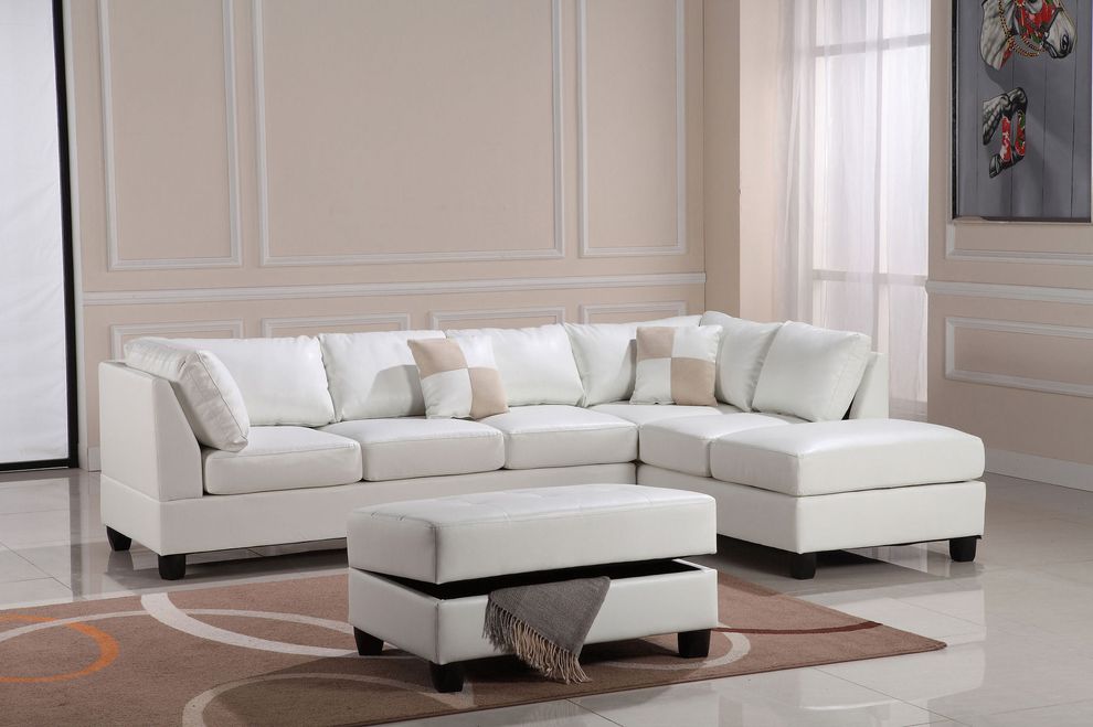 White bycast leather reversible sectional sofa by Glory