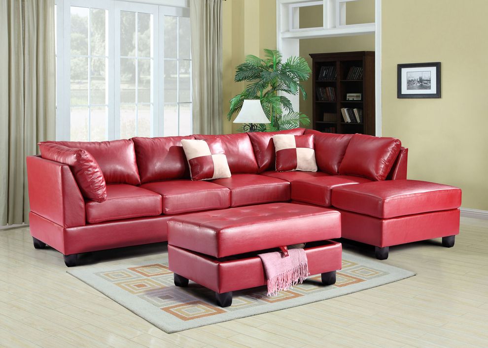 Red bycast leather reversible sectional sofa by Glory