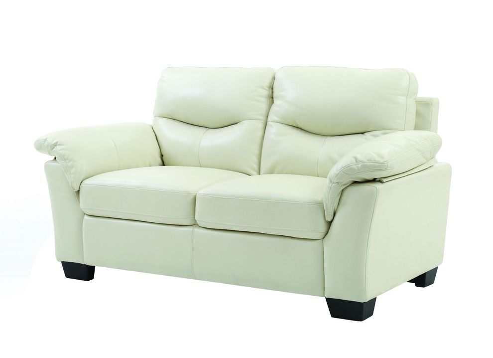 Pearl white faux leather comfortable loveseat by Glory