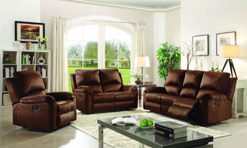 Brown micro suede recliner sofa in casual style by Glory