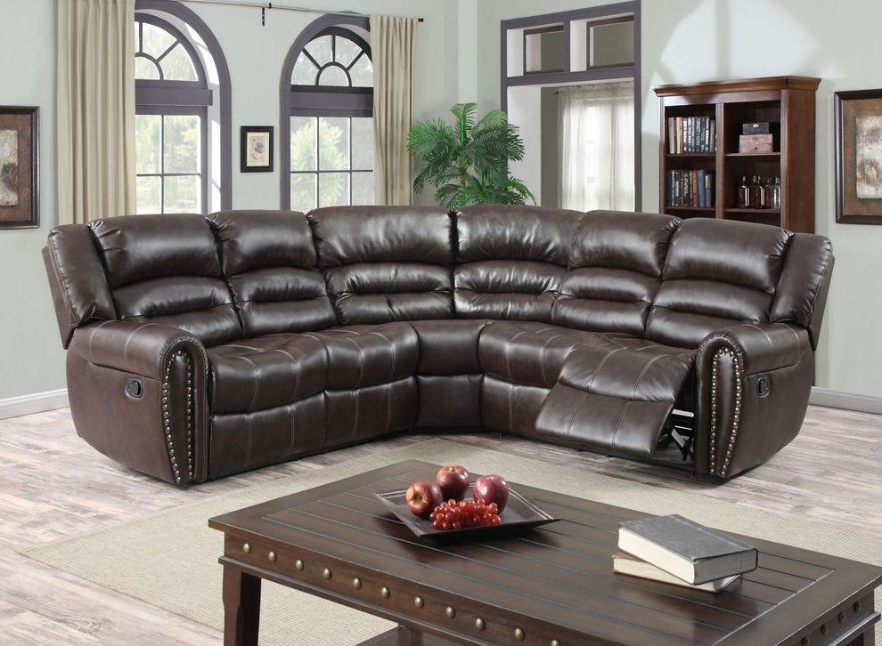 Modern reclining sectional in chocolate leather by Glory