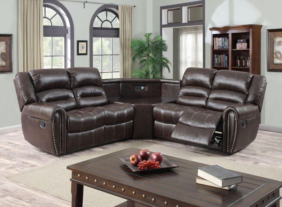 Modern reclining sectional in chocolate leather by Glory