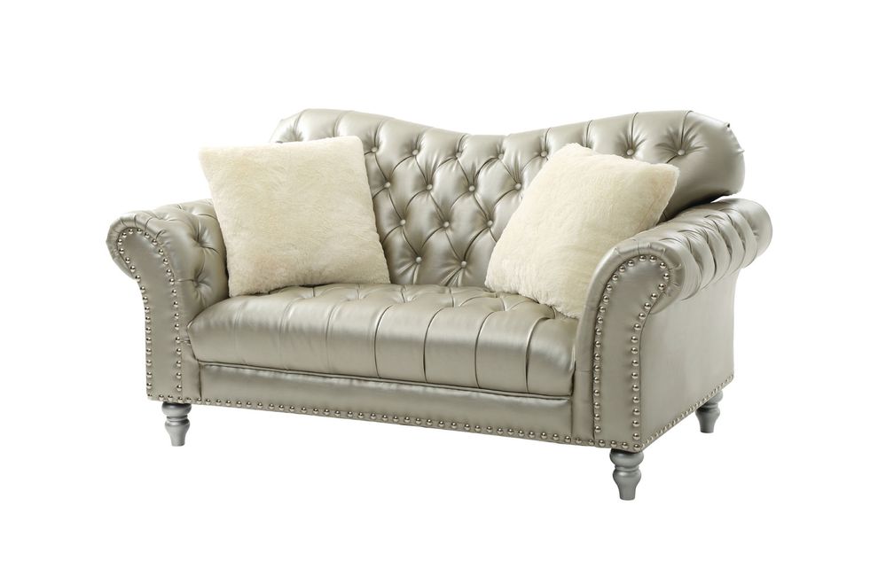 Tufted classical style silver loveseat by Glory