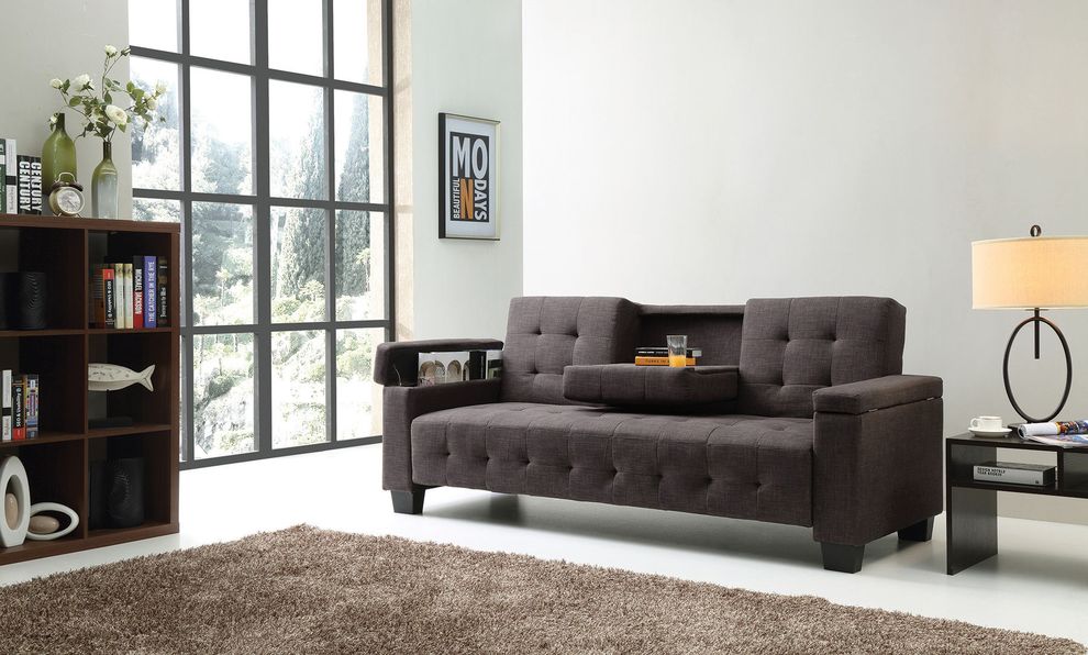 Dark gray fabric sofa bed w/ tufted backs and seats by Glory