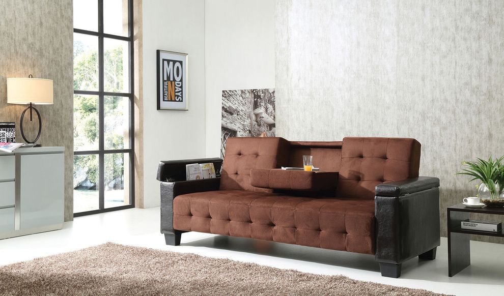 Chocolate suede /  faux leather sofa bed by Glory