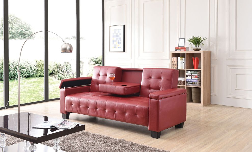 Red faux leather sofa bed by Glory