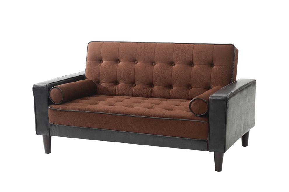 Saddle/dark brown tufted button design loveseat by Glory