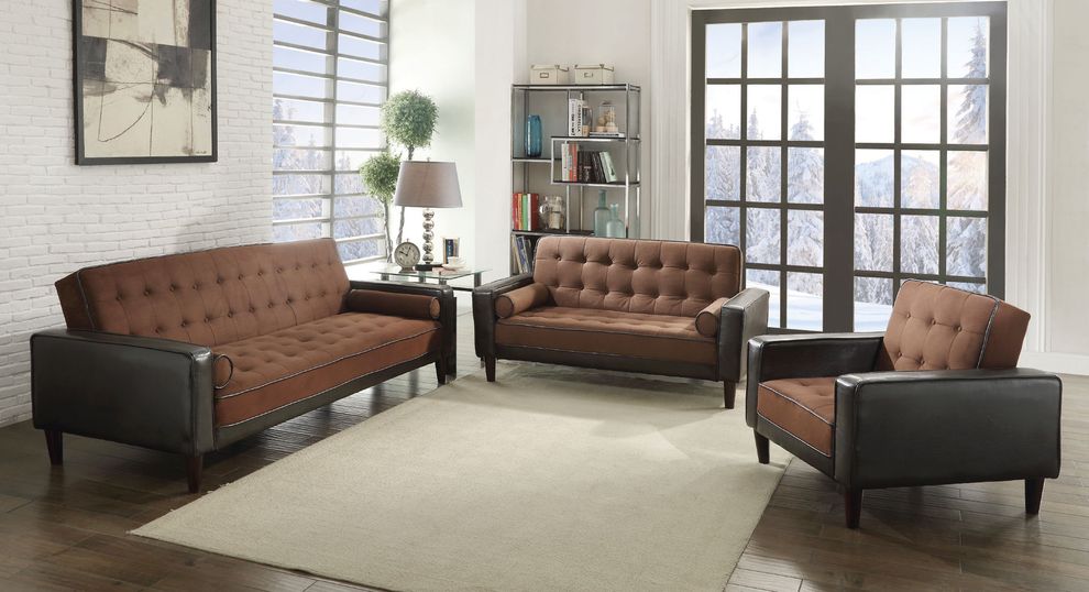 Saddle/dark brown tufted button design sofa bed by Glory