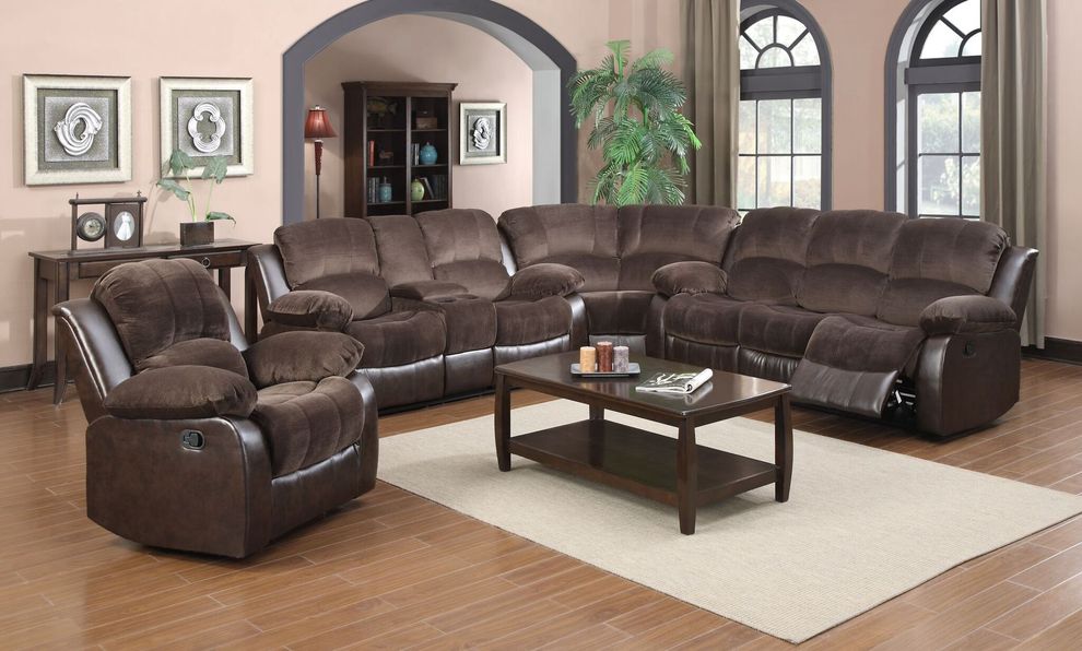 Chocolate reclining sectional in coffee microfiber by Glory