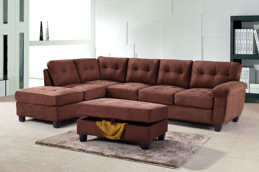 Chocolate microfiber 2pc reversible sectional sofa by Glory