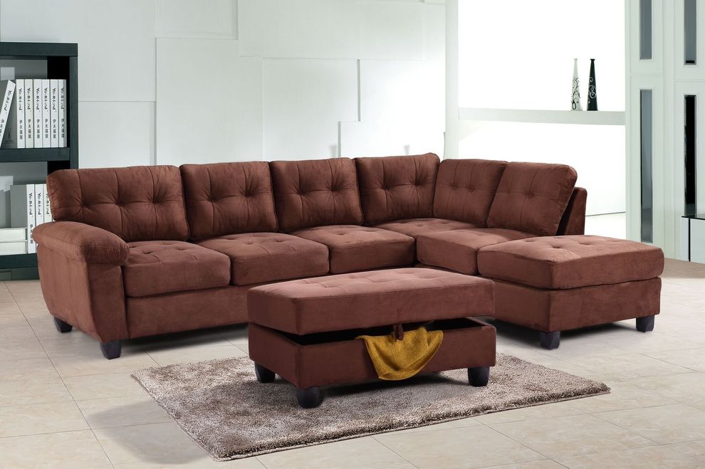 Chocolate microfiber 2pc reversible sectional sofa by Glory