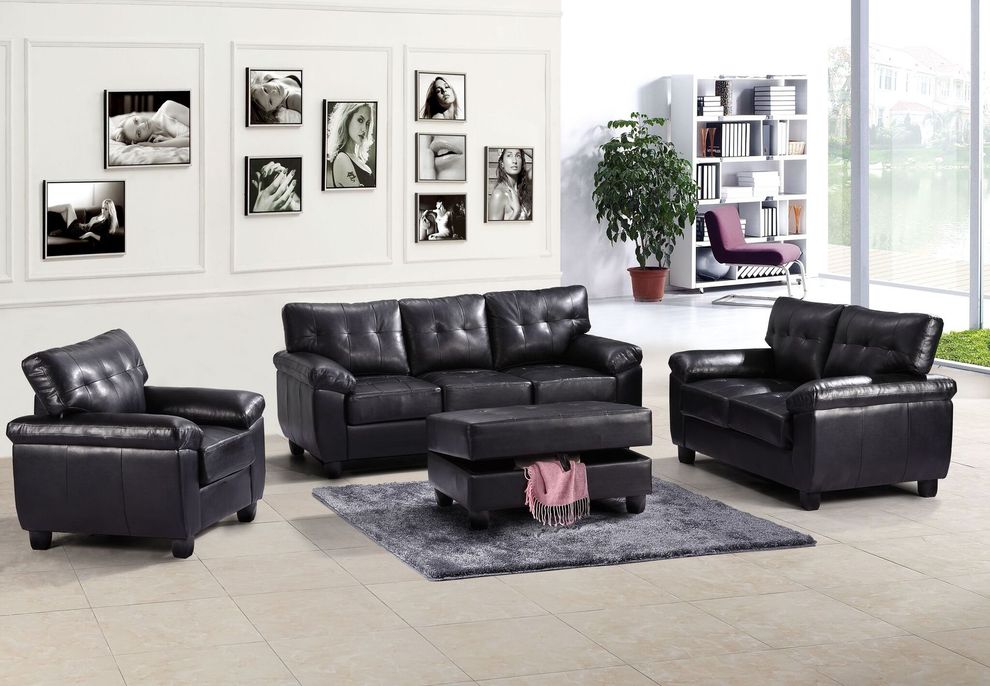 Affordable sofa in black bonded leather by Glory