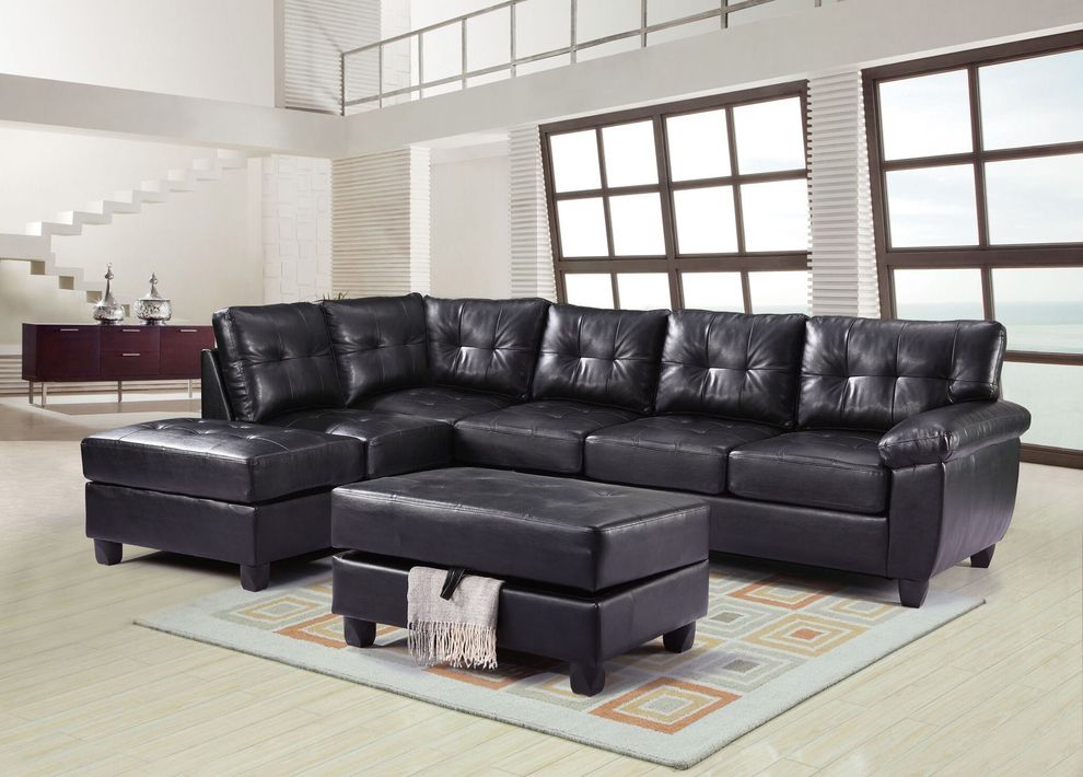 Black bycast leather 2pc reversible sectional sofa by Glory