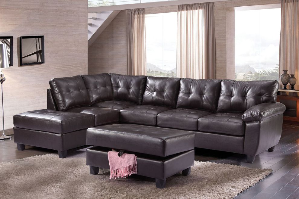 Cappuccino faux leather 2pc reversible sectional sofa by Glory