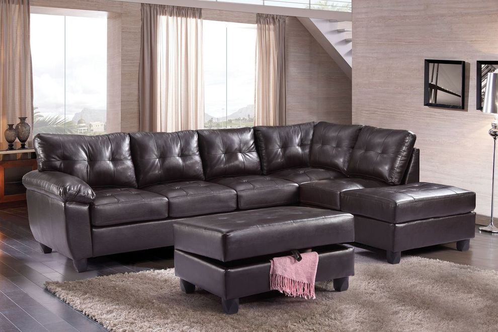 Cappuccino faux leather 2pc reversible sectional sofa by Glory