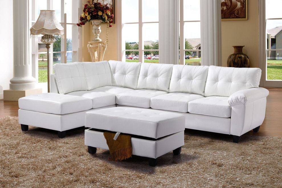 White faux leather 2pc reversible sectional sofa by Glory