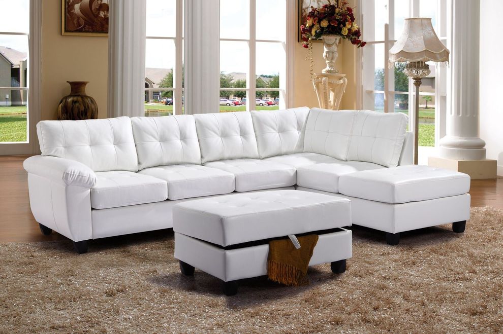 White faux leather 2pc reversible sectional sofa by Glory