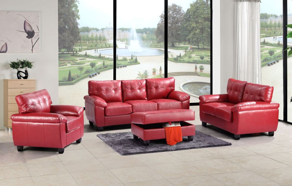 Affordable sofa in red bonded leather by Glory