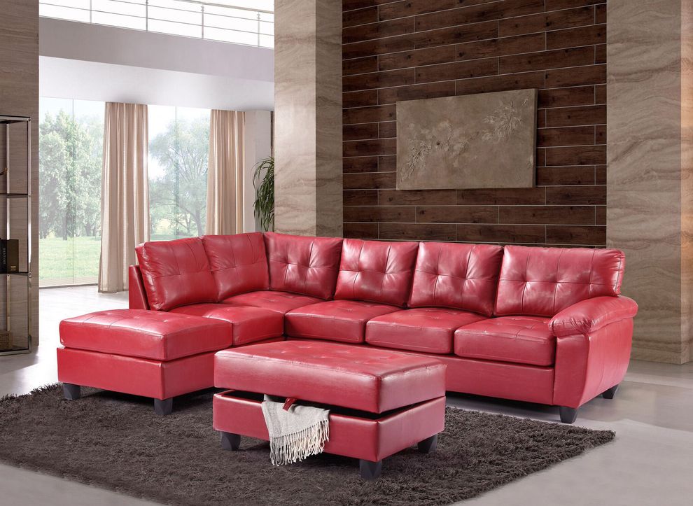 Red bycast leather 2pc reversible sectional sofa by Glory