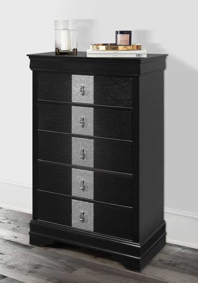 Black casual style chest w/ silver inserts by Global
