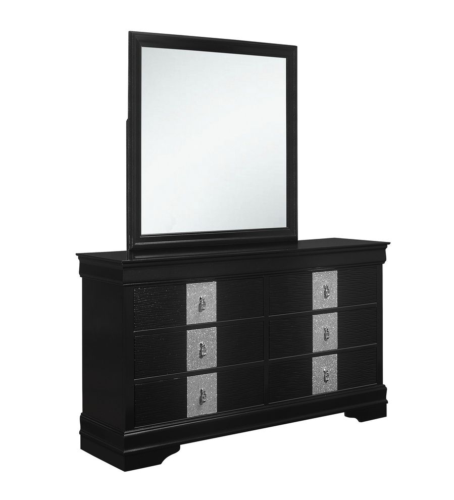 Black casual style dresser w/ silver inserts by Global