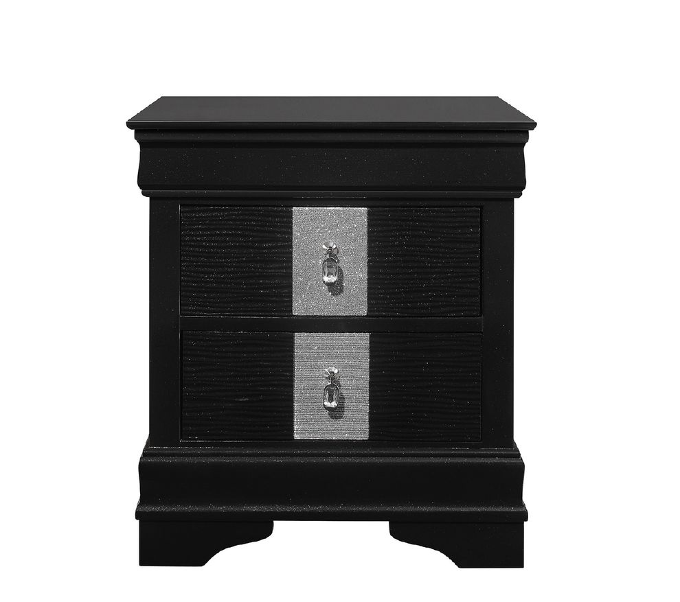Black casual style nightstand  w/ silver inserts by Global