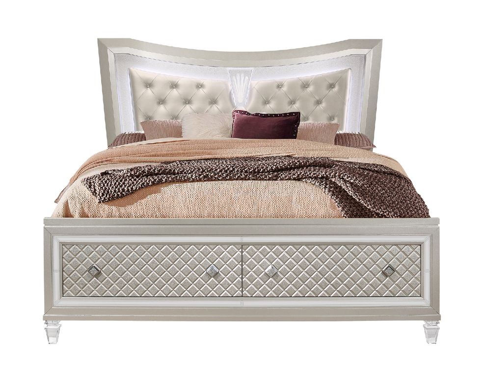 Glam style champagne finish contemporary king bed by Global