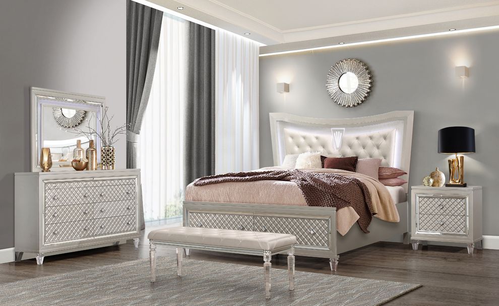Glam style champagne finish contemporary bed by Global