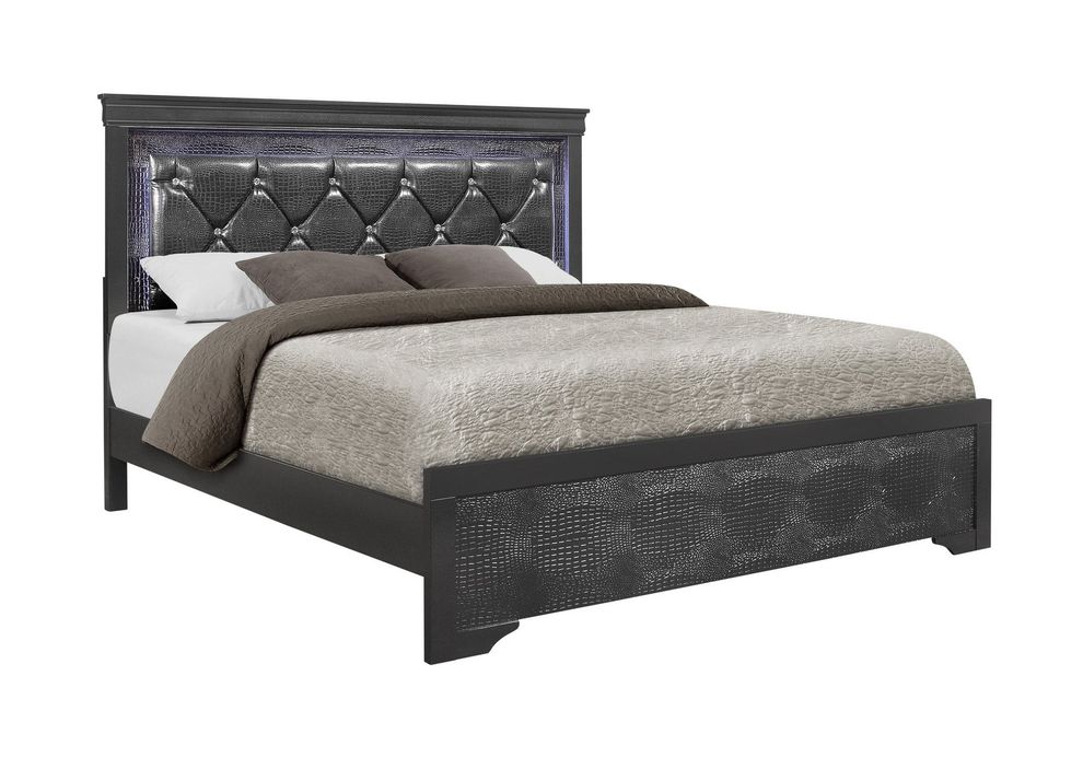 Gray crocodile leather insert / LED full bed by Global