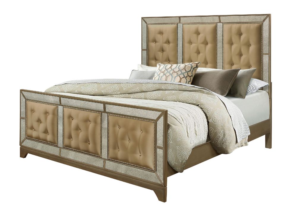 Gold glam style / mirrored accents modern full bed by Global