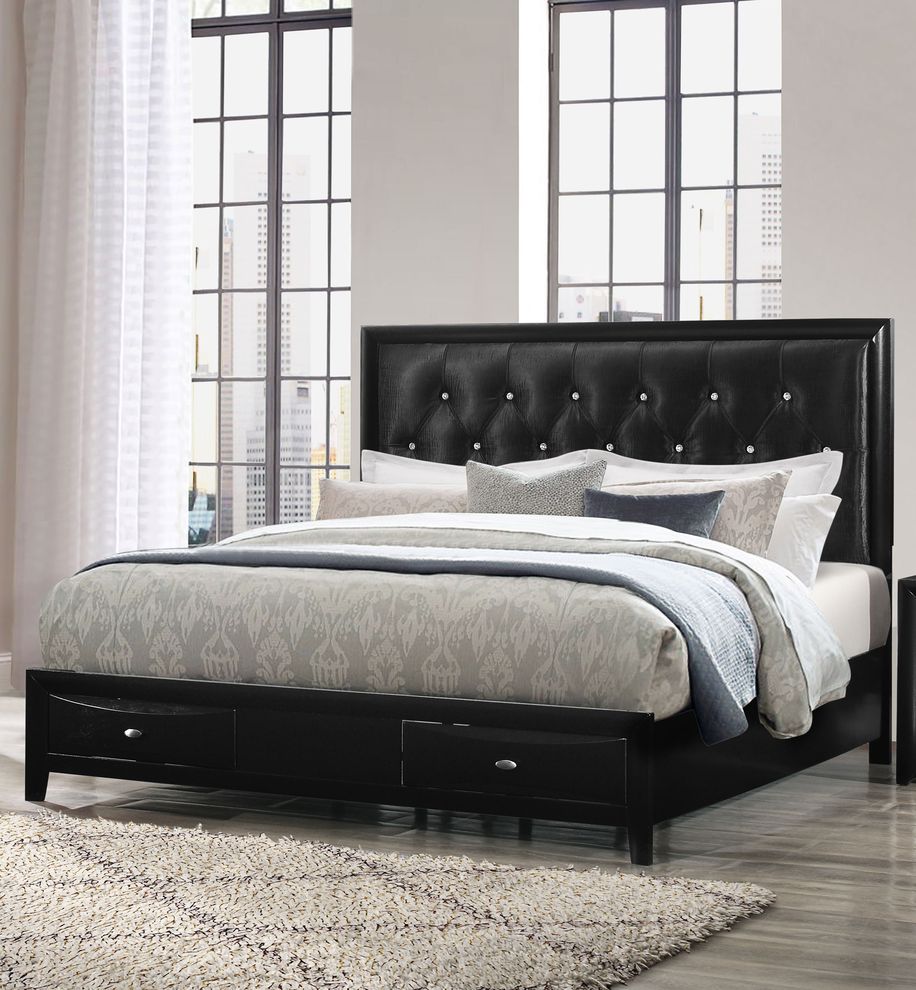 Tufted headboard / full size black bed by Global