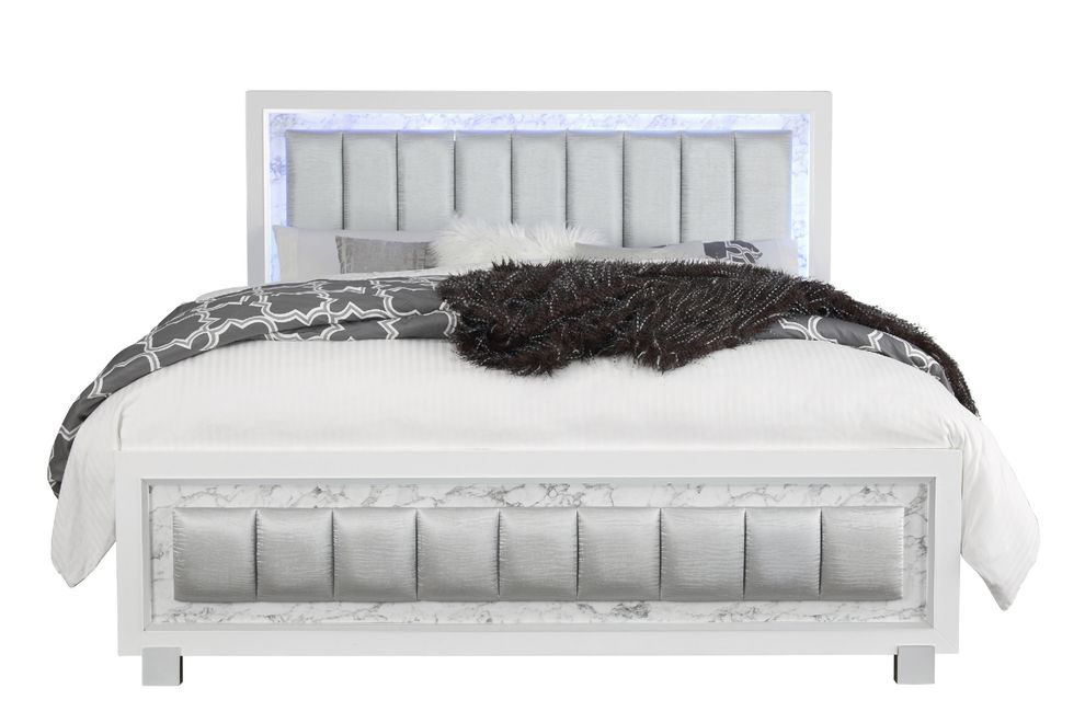 White exquisite king bed w/ LED by Global