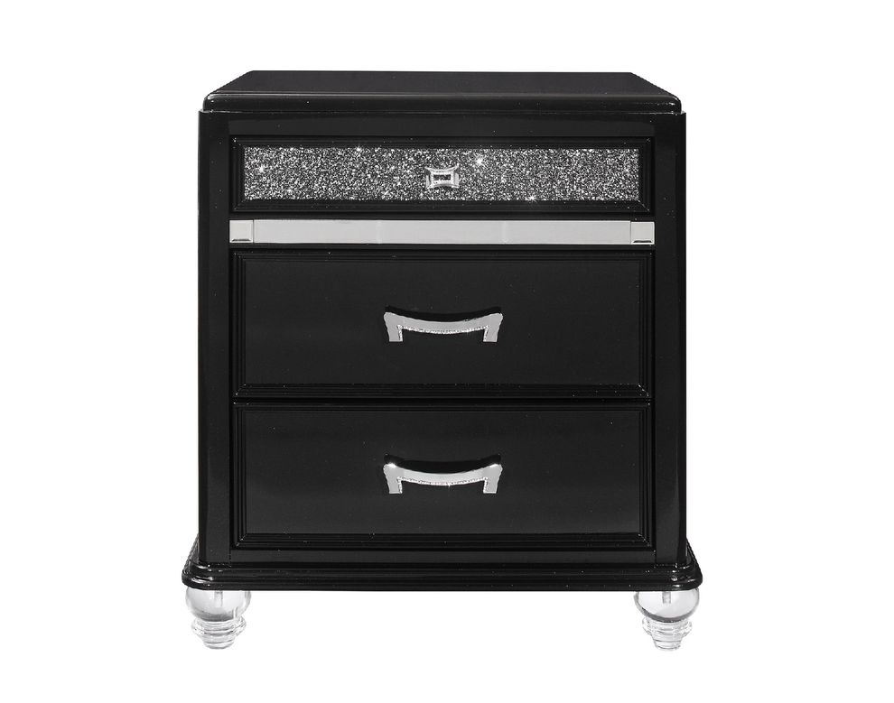 Black / silver glam style nightstand by Global