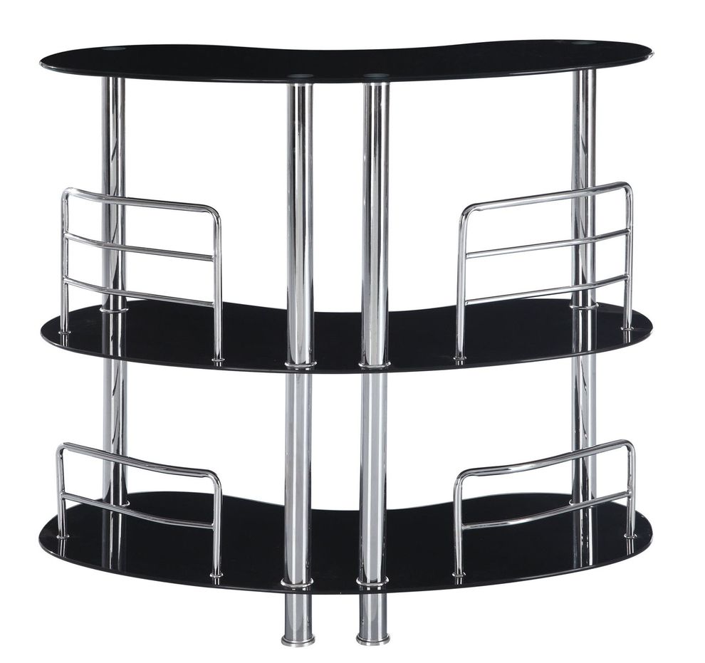 Modern bar table w/ 3 black glass shelves. by Global