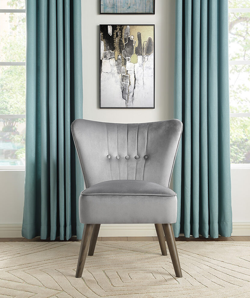 Gray velvet upholstery accent chair by Homelegance