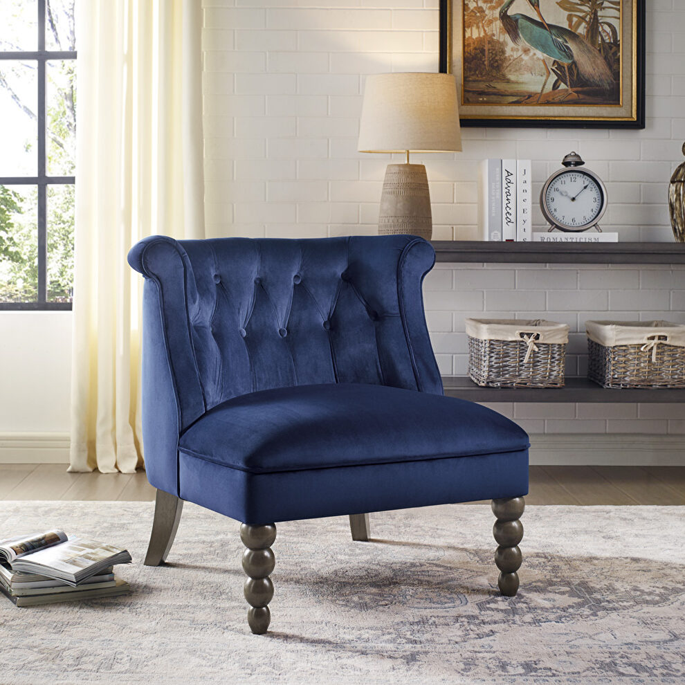 Navy velvet upholstery button tufting accent chair by Homelegance
