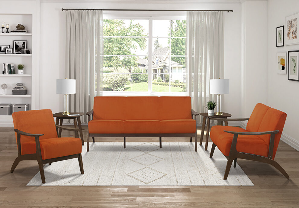 Orange velvet sofa by Homelegance