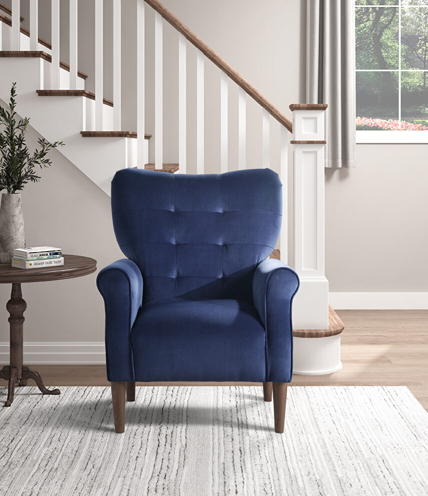 Navy blue velvet upholstery accent chair by Homelegance