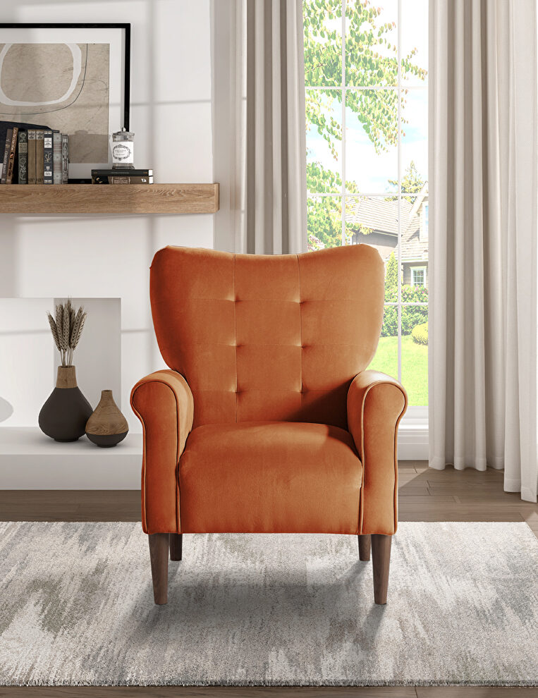 Orange velvet upholstery accent chair by Homelegance
