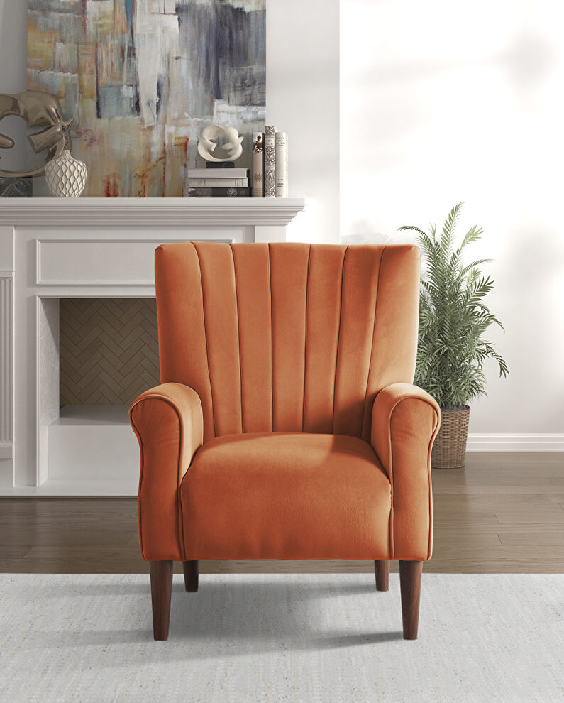 Orange velvet upholstery accent chair by Homelegance