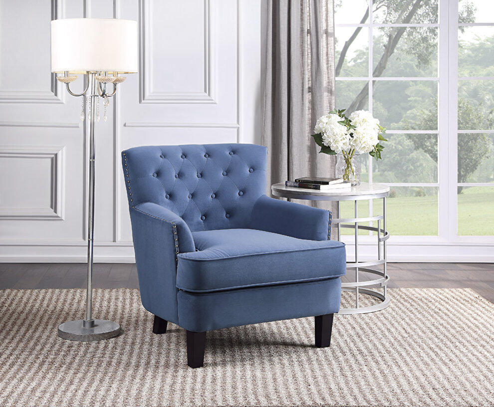 Blue velvet fabric upholstery accent chair by Homelegance