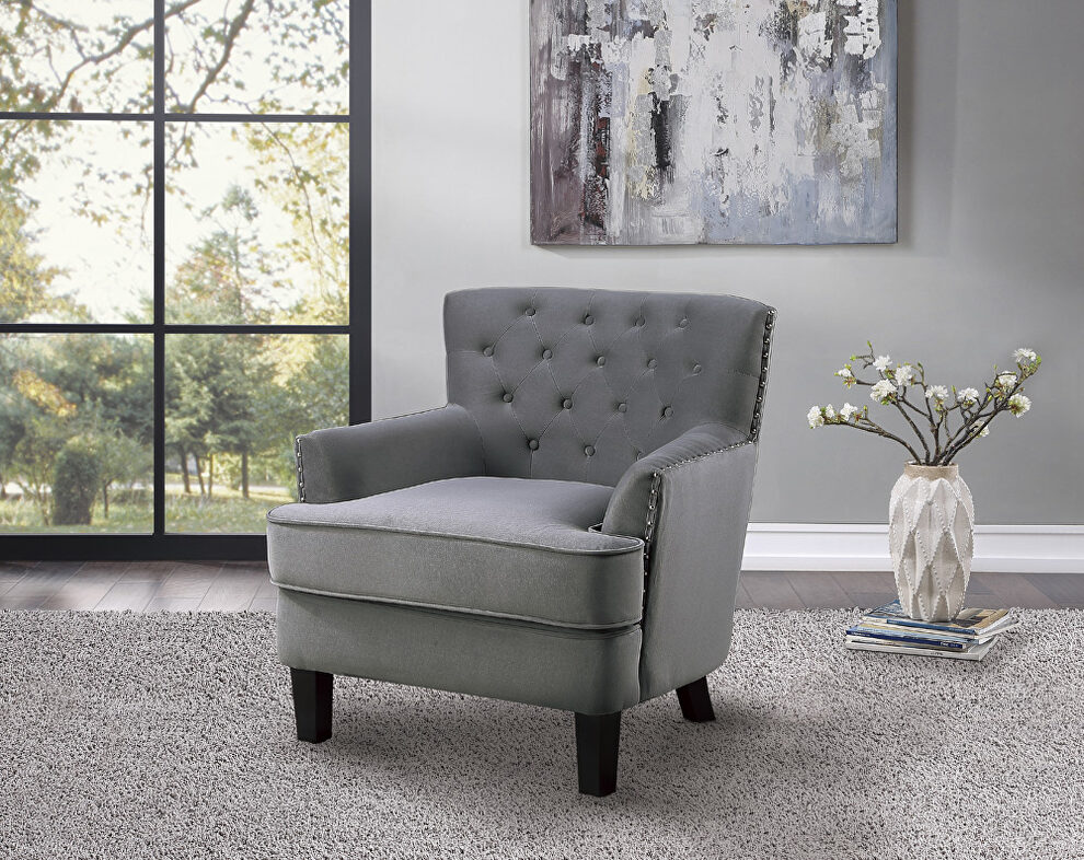 Gray velvet fabric upholstery accent chair by Homelegance
