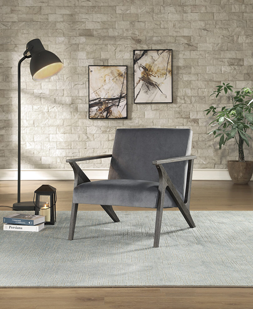 Gray velvet upholstery accent chair by Homelegance