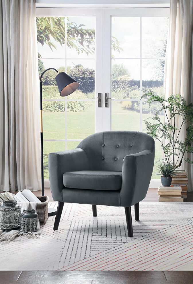 Gray velvet fabric upholstery accent chair by Homelegance