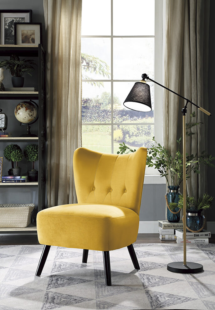 Yellow velvet upholstery accent chair by Homelegance