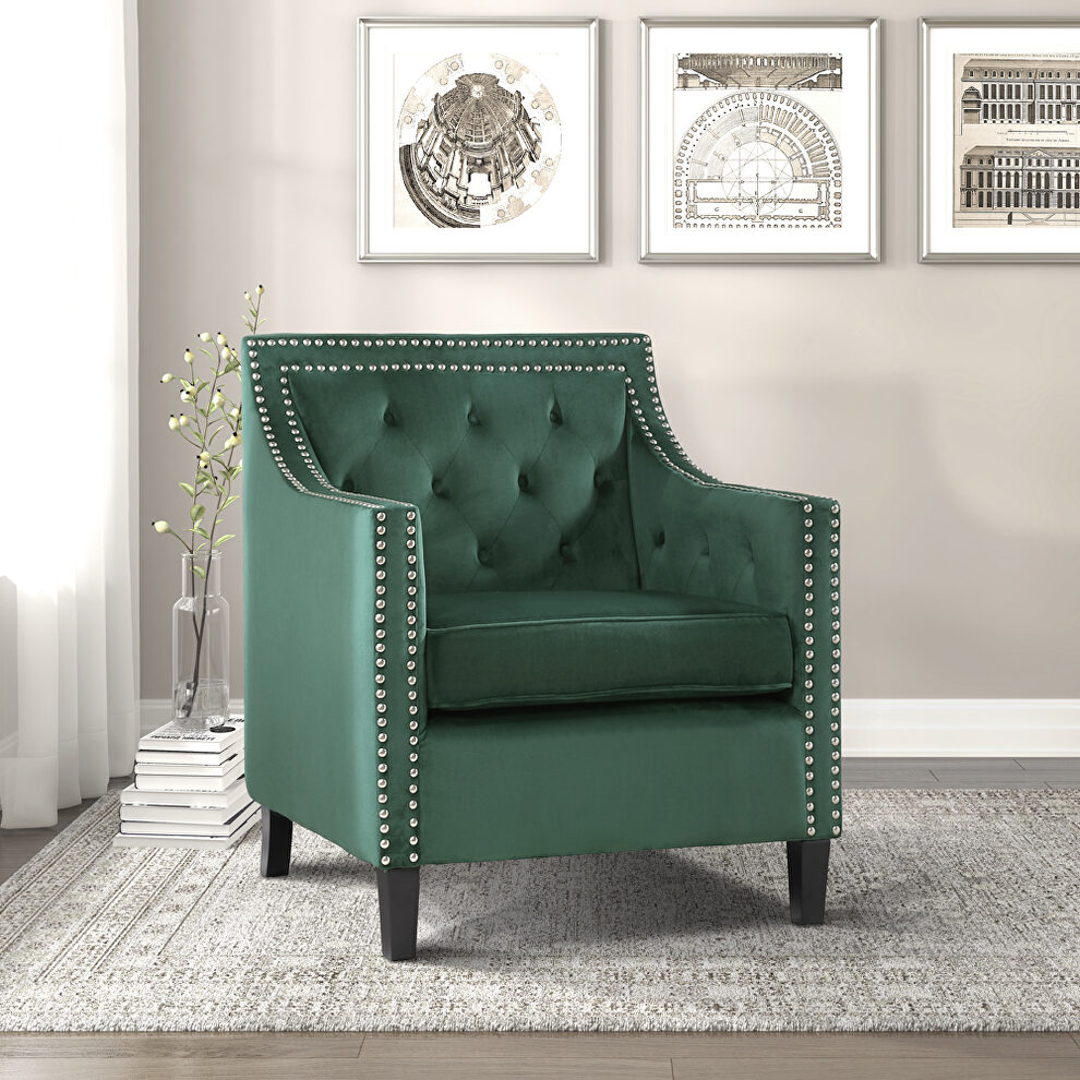 Forest green velvet fabric upholstery accent chair by Homelegance